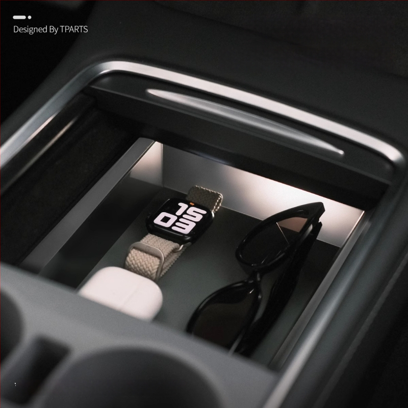 Box na stredovú konzolu pre Tesla Model Y/3 (YL prepracované vydanie) – medzi sedadlami, z plastu, vodotesný, odolný voči tlaku, s držadlom