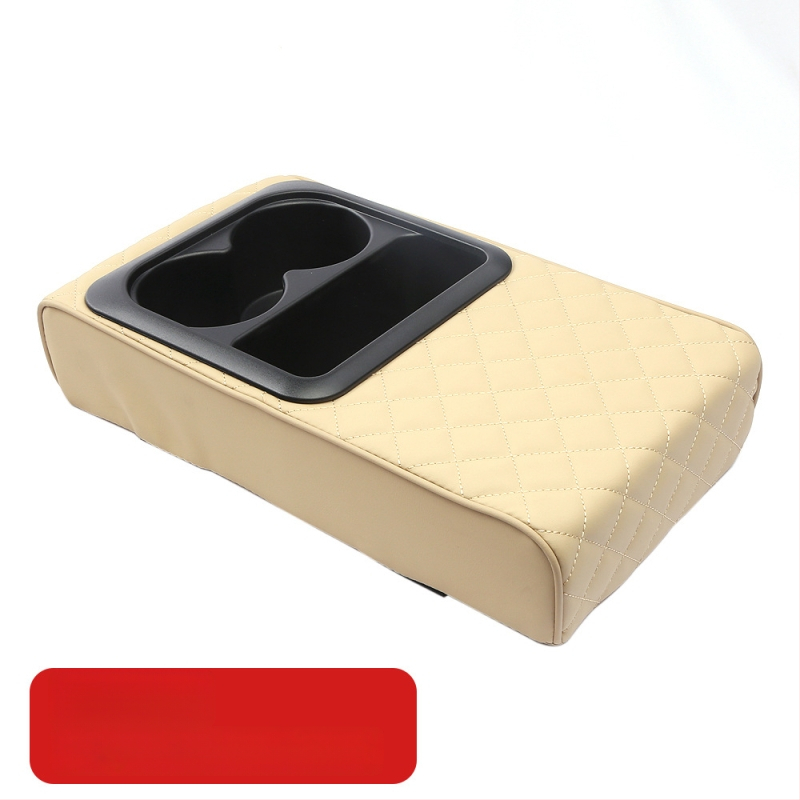 Ādas automašīnas elkoņa atbalsta līdzeklis ar krūzes turētāju un uzglabāšanas nodalījumu, universāls, zīmols sumu