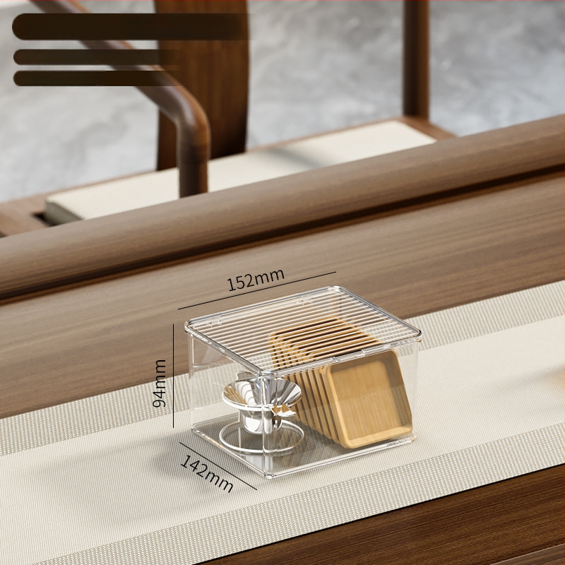 Škatuľka na skladovanie šálok na čaj so snímateľným vekom – prachotesný stolný organizér na čajovú súpravu, PET plast, viacúrovňové, kapacita 0.9-5.3 L