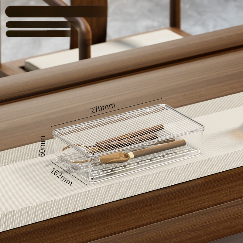 Škatuľka na skladovanie šálok na čaj so snímateľným vekom – prachotesný stolný organizér na čajovú súpravu, PET plast, viacúrovňové, kapacita 0.9-5.3 L