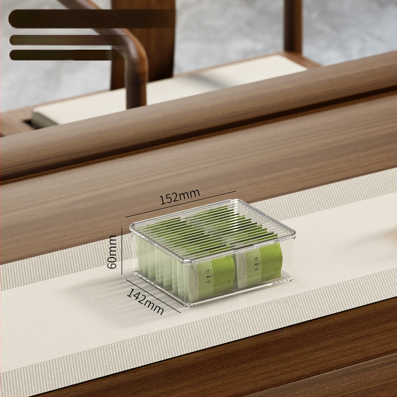 Škatuľka na skladovanie šálok na čaj so snímateľným vekom – prachotesný stolný organizér na čajovú súpravu, PET plast, viacúrovňové, kapacita 0.9-5.3 L