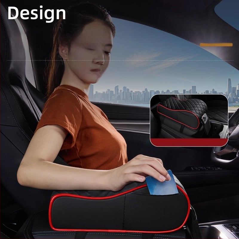 Automašīnas centrālās konsoles rokas balsts ar augstuma palielinājumu, ādas materiāls, universāla saderība, 400 g, pielāgota apstrāde