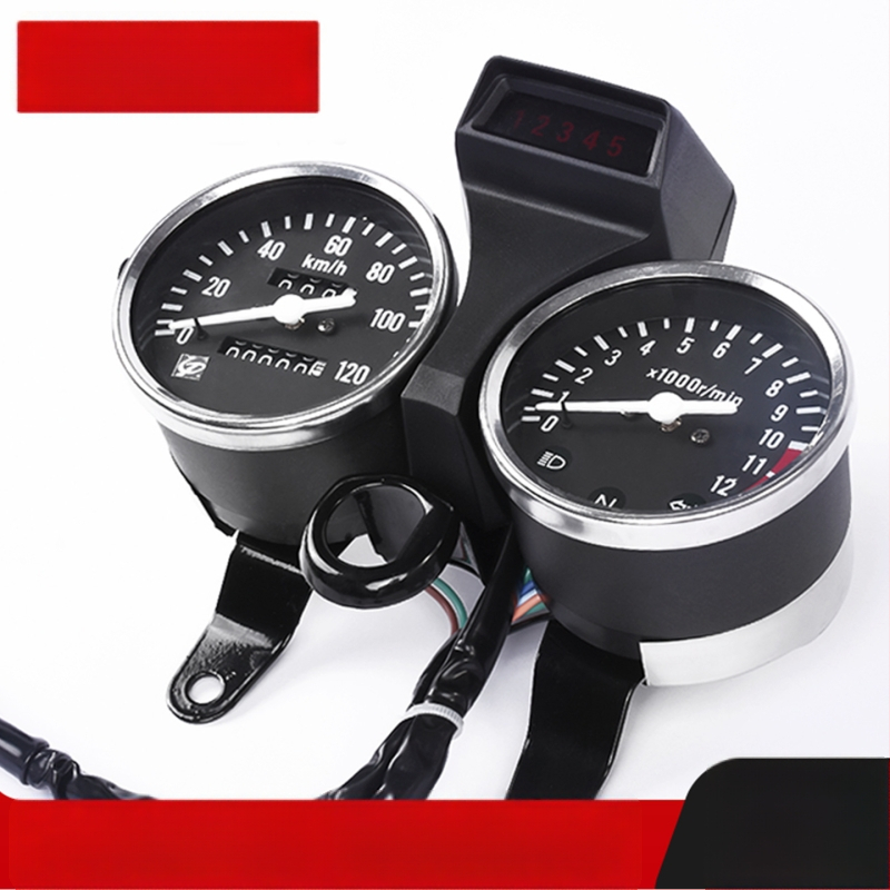 GN125 Prince mootorratta näidikupaneel koos tahemõõtjaga, odomeetriga ja kiiruse näidikuga, süüte lülitiga ja indikaatoritega – HJ125-8