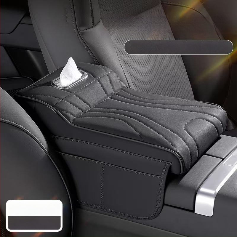 Automobiļa elkoņa atbalsts ar paceltu spilvenu — 3-1: salvetes kaste, aizsargājošs vāciņš un uzglabāšanas soma • āda • universāla saderība • 400 g • Zhejiang