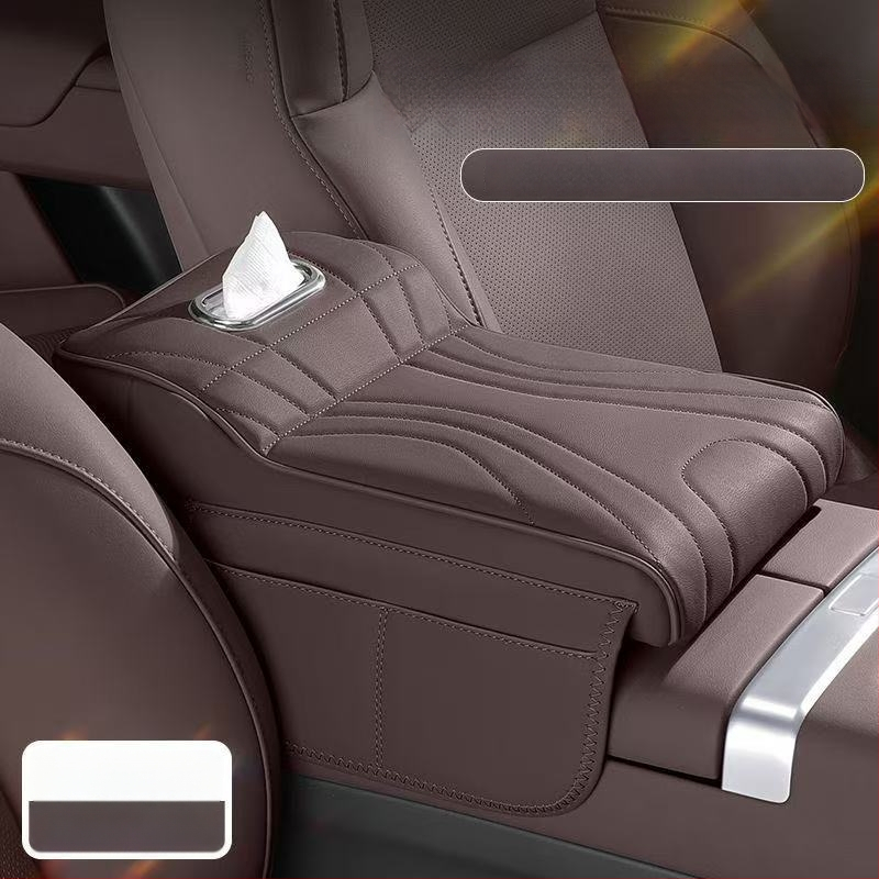 Automobiļa elkoņa atbalsts ar paceltu spilvenu — 3-1: salvetes kaste, aizsargājošs vāciņš un uzglabāšanas soma • āda • universāla saderība • 400 g • Zhejiang