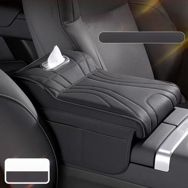 Automobiļa elkoņa atbalsts ar paceltu spilvenu — 3-1: salvetes kaste, aizsargājošs vāciņš un uzglabāšanas soma • āda • universāla saderība • 400 g • Zhejiang