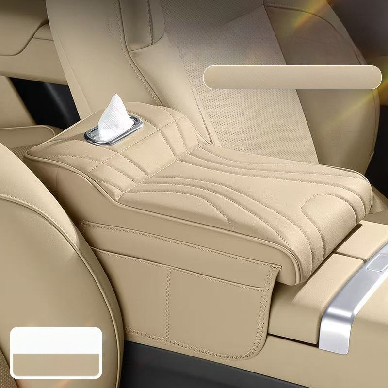 Automobiļa elkoņa atbalsts ar paceltu spilvenu — 3-1: salvetes kaste, aizsargājošs vāciņš un uzglabāšanas soma • āda • universāla saderība • 400 g • Zhejiang