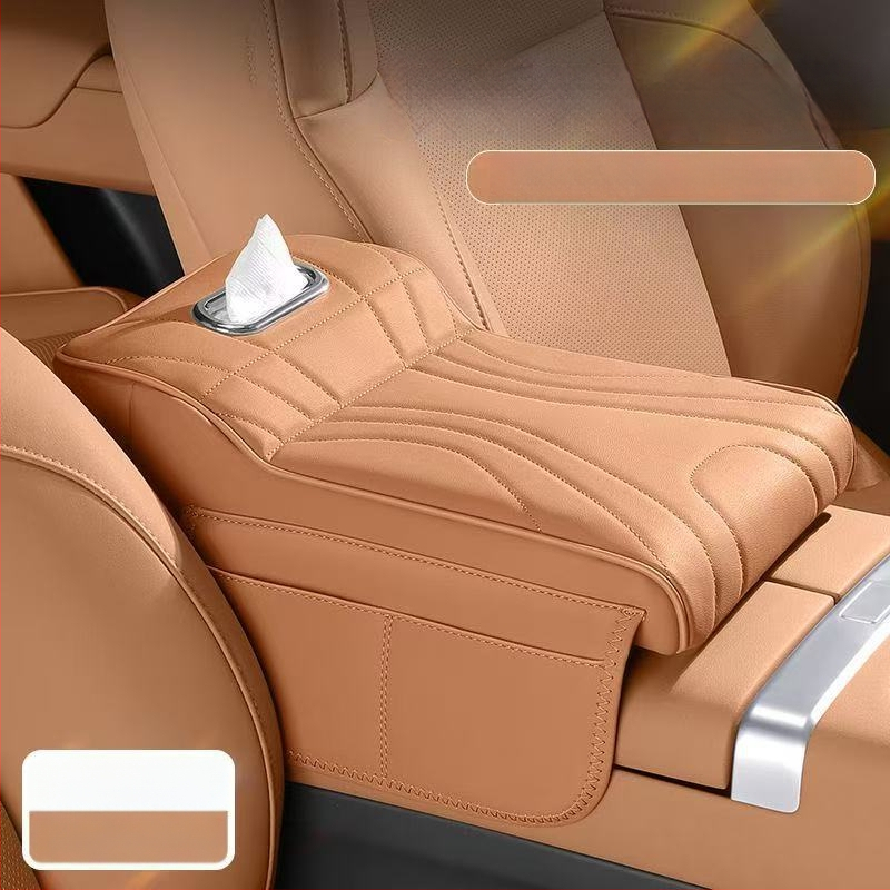 Automobiļa elkoņa atbalsts ar paceltu spilvenu — 3-1: salvetes kaste, aizsargājošs vāciņš un uzglabāšanas soma • āda • universāla saderība • 400 g • Zhejiang