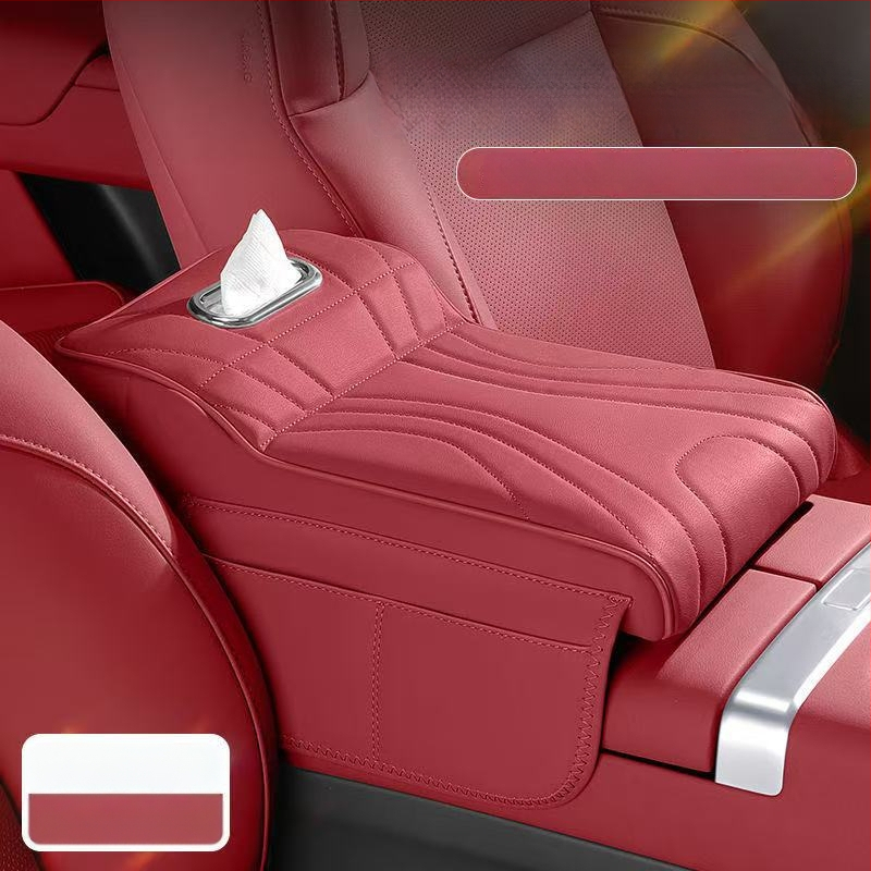 Automobiļa elkoņa atbalsts ar paceltu spilvenu — 3-1: salvetes kaste, aizsargājošs vāciņš un uzglabāšanas soma • āda • universāla saderība • 400 g • Zhejiang