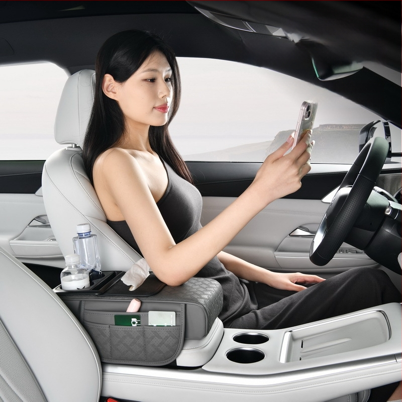 Ādas automašīnas centra rokas balsts papildu spilvens ar papīra salvetēm un krūzes turētāju, Modelis 51, Vispārēja saderība, Svars 500, Kods Rzh-51