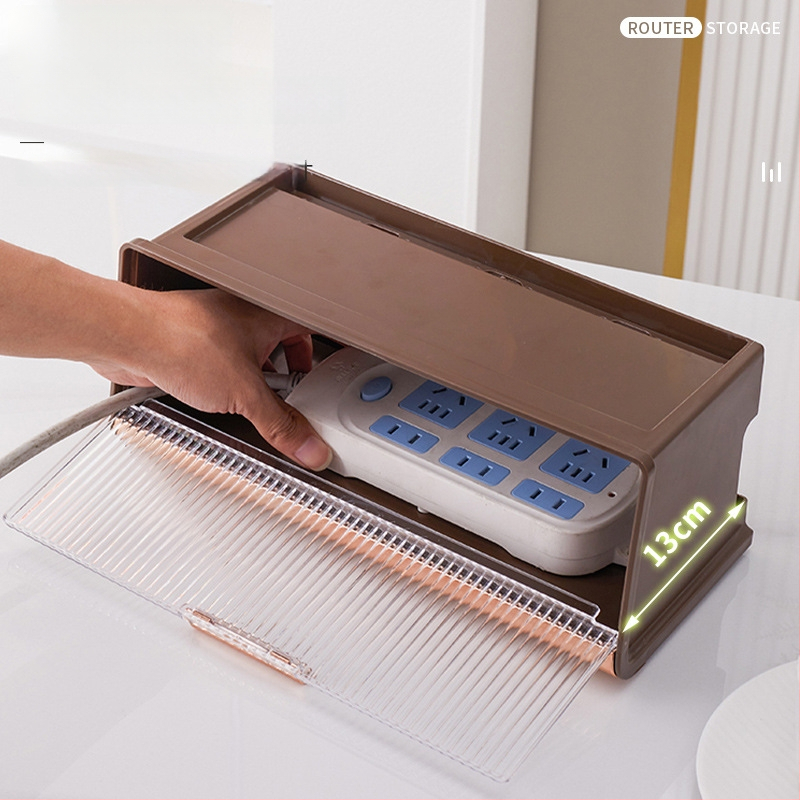 Box na ukladanie smerovača s viečkom, 5 priehradkami, na stenu, prachotesný plastový organizér pre káble a set-top box
