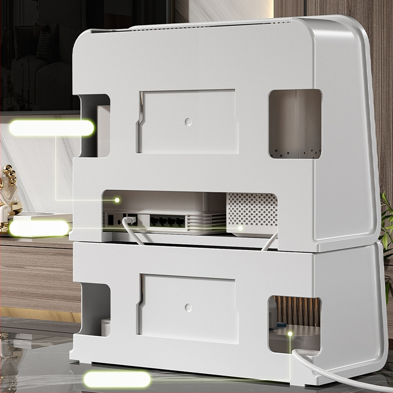 Box na ukladanie smerovača s viečkom, 5 priehradkami, na stenu, prachotesný plastový organizér pre káble a set-top box