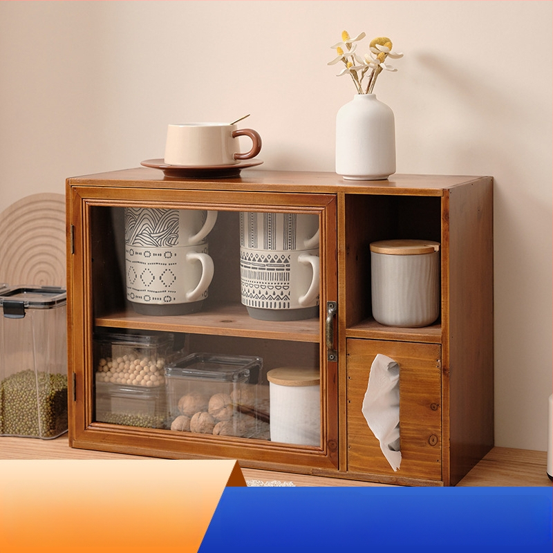 Stolný úložný box s borovicovým rámom, prachotesný, s priehradkami, japonský štýl