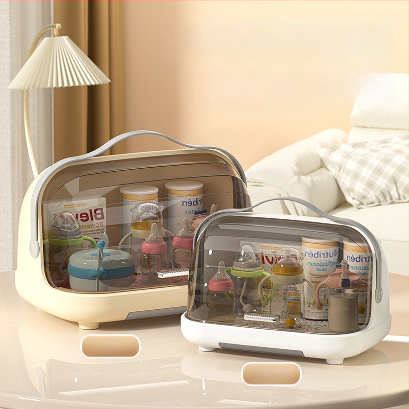 Box na skladovanie fľaštičiek na dojčenie s viečkom, prachotesný, prenosný odkvapávací stojan, PP plast, modely 2423/2424