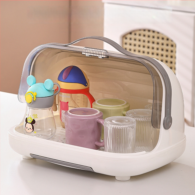 Box na skladovanie fľaštičiek na dojčenie s viečkom, prachotesný, prenosný odkvapávací stojan, PP plast, modely 2423/2424