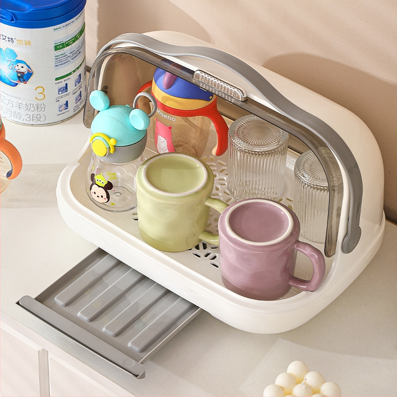 Box na skladovanie fľaštičiek na dojčenie s viečkom, prachotesný, prenosný odkvapávací stojan, PP plast, modely 2423/2424