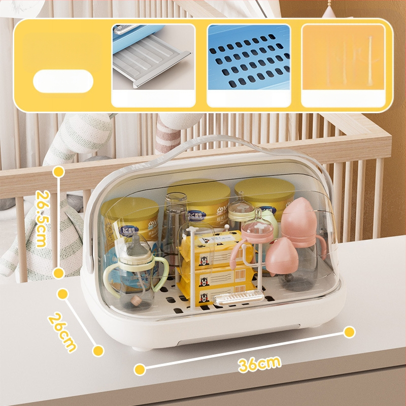 Box na skladovanie fľaštičiek na dojčenie s viečkom, prachotesný, prenosný odkvapávací stojan, PP plast, modely 2423/2424