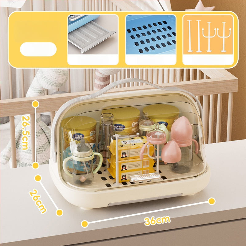 Box na skladovanie fľaštičiek na dojčenie s viečkom, prachotesný, prenosný odkvapávací stojan, PP plast, modely 2423/2424