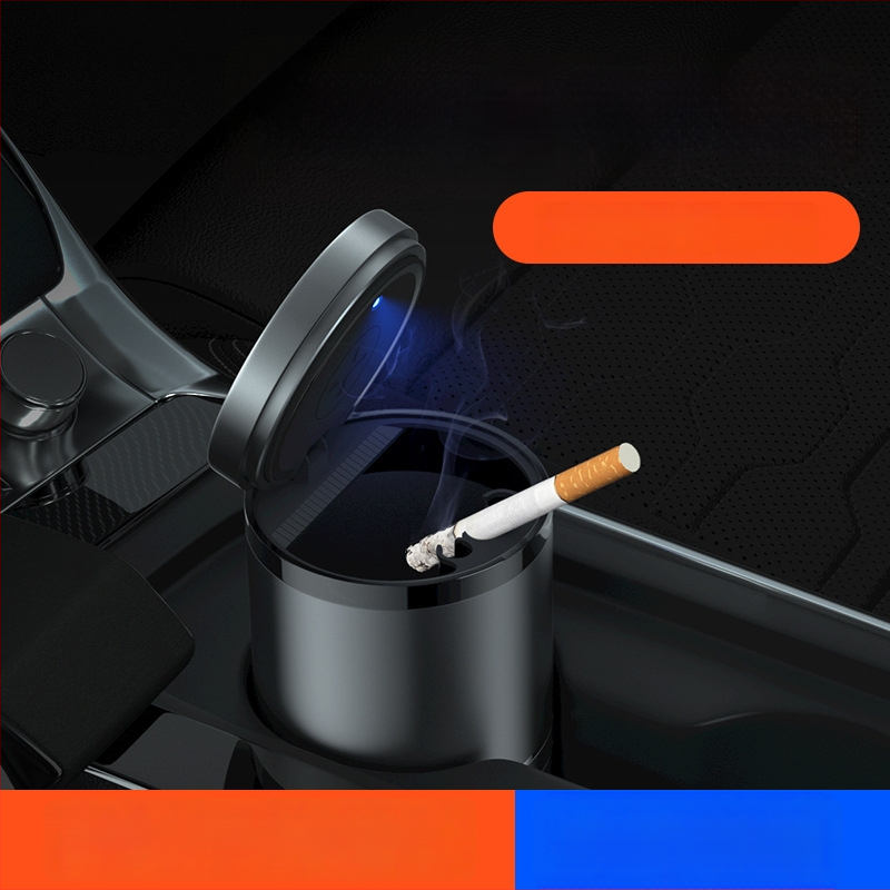 Chytrý automobilový popolník s vekom a svetlom, kovový, model YHG-1, gravírovaný povrch, prispôsobiteľný, na použitie v aute aj doma