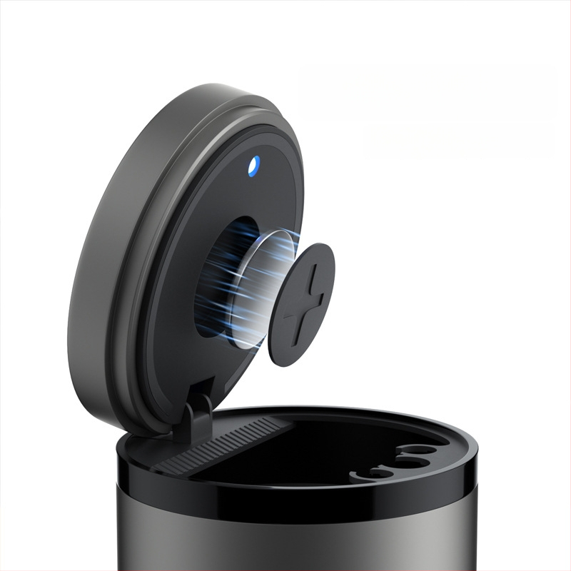 Chytrý automobilový popolník s vekom a svetlom, kovový, model YHG-1, gravírovaný povrch, prispôsobiteľný, na použitie v aute aj doma