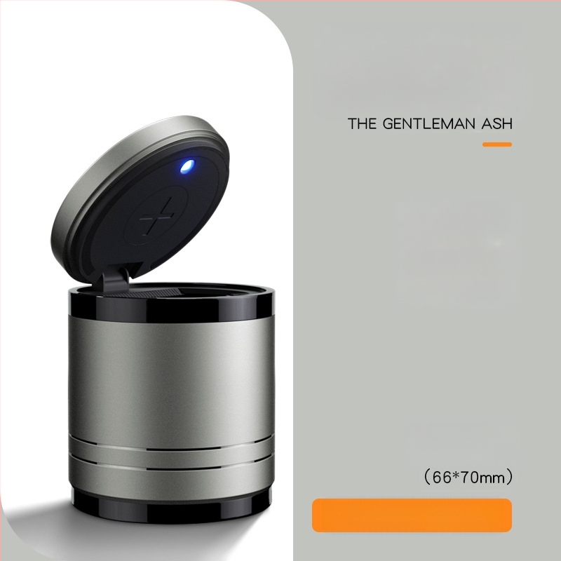 Chytrý automobilový popolník s vekom a svetlom, kovový, model YHG-1, gravírovaný povrch, prispôsobiteľný, na použitie v aute aj doma