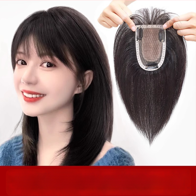 Parčík paruky na vrch hlavy, pravé ľudské vlasy, realistický skalp, rovné ofinky, Diamond net model, pre ženy, možno farbiť alebo narovnať