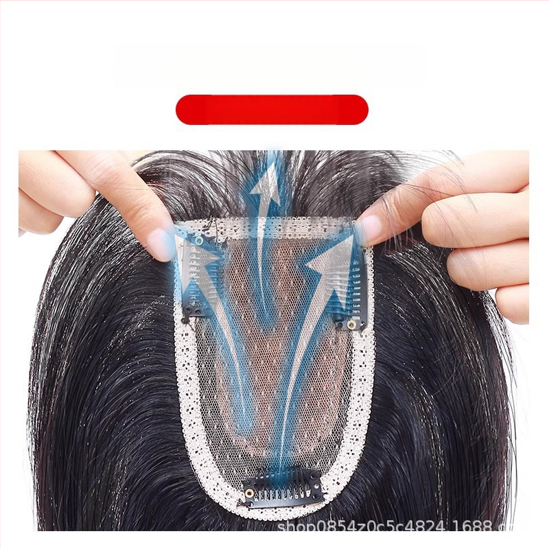 Parčík paruky na vrch hlavy, pravé ľudské vlasy, realistický skalp, rovné ofinky, Diamond net model, pre ženy, možno farbiť alebo narovnať