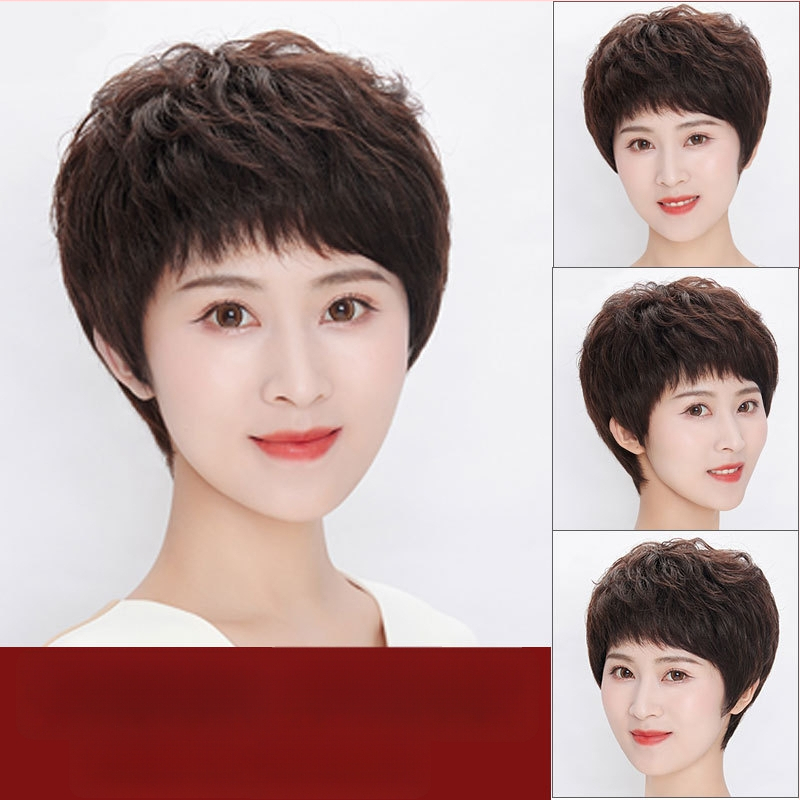 Parochňa pre ženy, prirodzená textúra, krátke kučeravé vlasy, ľahká, plné prekrytie hlavy, model W07, ľudské vlasy, možno farbiť