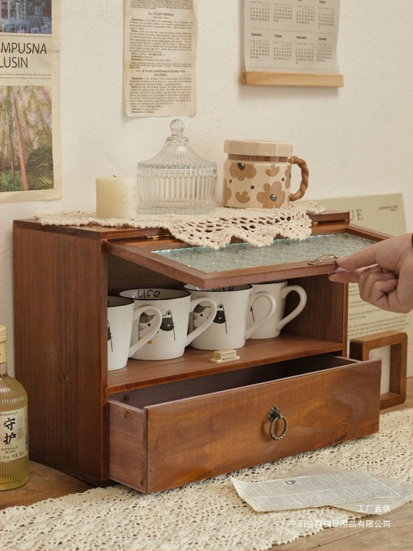 Drevená kozmetická skrinka v japonskom štýle na stolný organizér, 18 L kapacita, na laky na nechty a parfémy