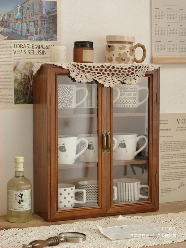 Drevená kozmetická skrinka v japonskom štýle na stolný organizér, 18 L kapacita, na laky na nechty a parfémy