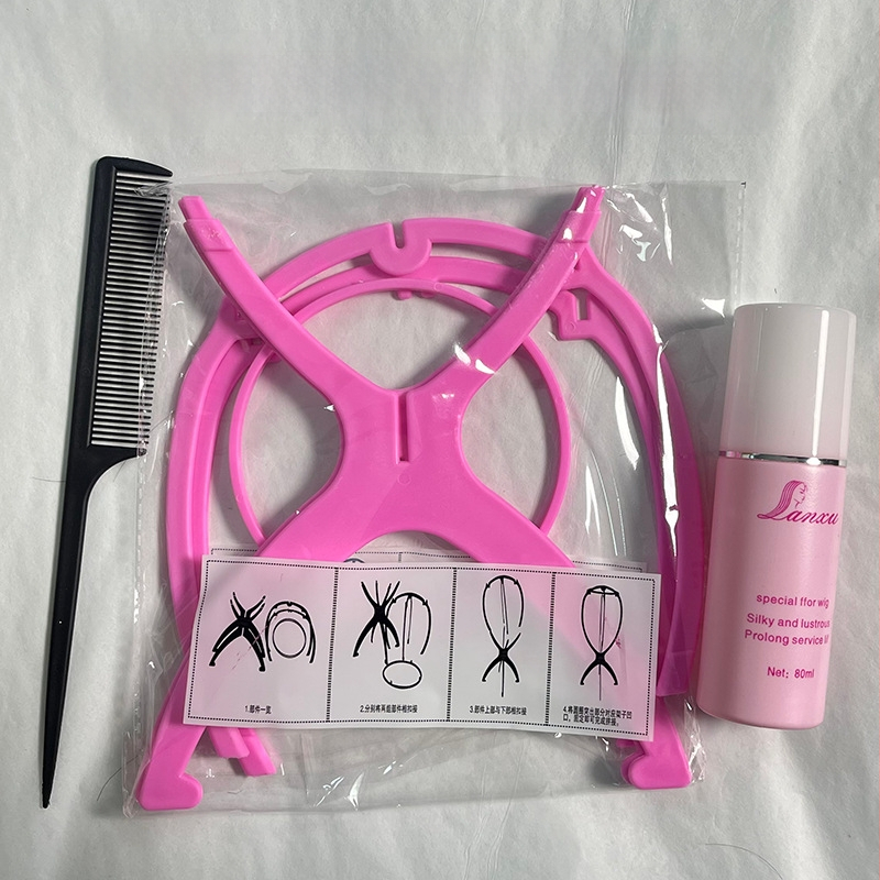 Priežiūros peruko rinkinys: perukų stovas, priežiūros tirpalas ir šukos (Prekės ženklas: Long hair and waist)