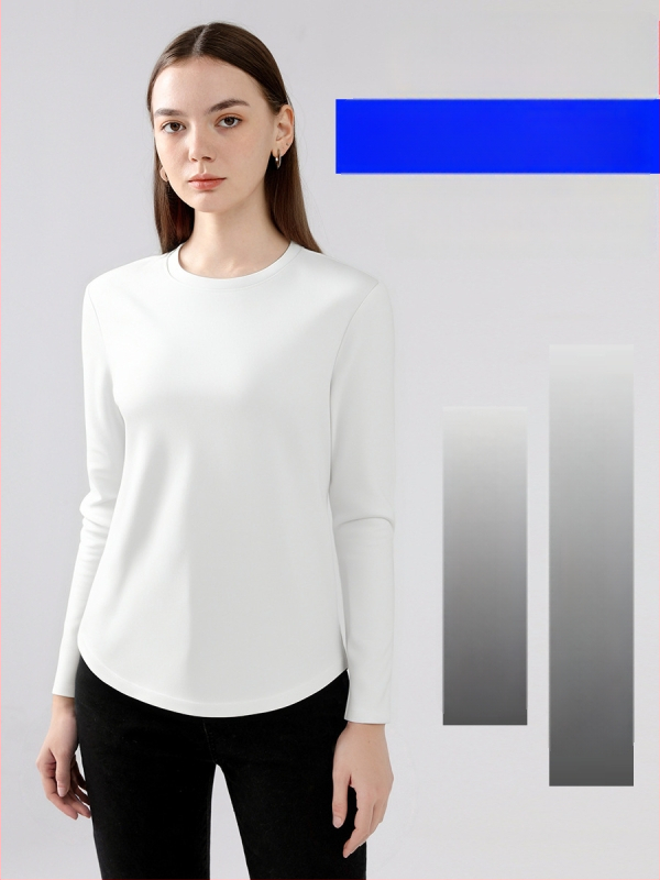 Amigo Lulu dámske tričko s dlhým rukávom z mercerizovanej bavlny–polyesteru, okrúhly výstrih, pulóver, voľný strih, štandardná dĺžka, logo vzor, jar 2025; bavlna 50–70%, polyester 30–50%