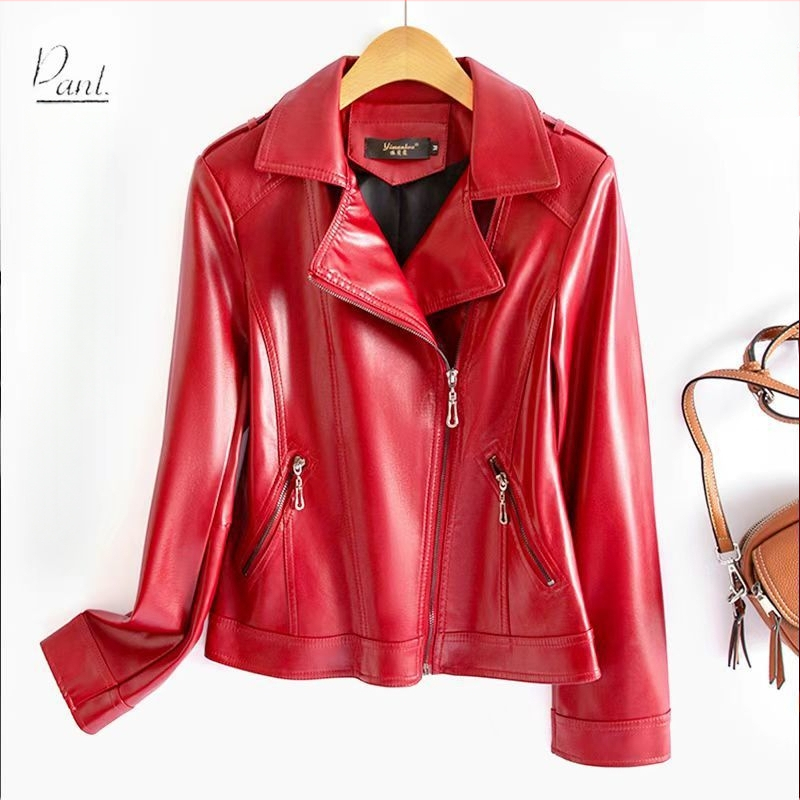 Dámska PU kožená moto bunda so zipsom, golier štýlu saka, Feifei rukávy, rock street štýl, jar 2024