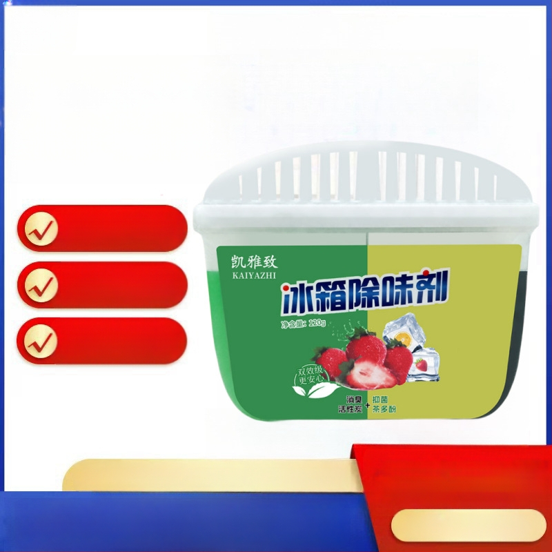 Chladničkový deodorant – viacfunkčný prostriedok na odstránenie zápachu s čajovými polyfenolmi + aktívnym uhlím, 120 g, Guangdong pôvod, Kaiazhi