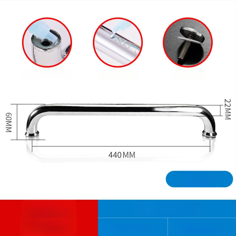Držadlo pre sprchovú kabínu z nehrdzavejúcej ocele 304, rozstup dier 440 mm, jemne leštený povrch, moderný minimalistický štýl