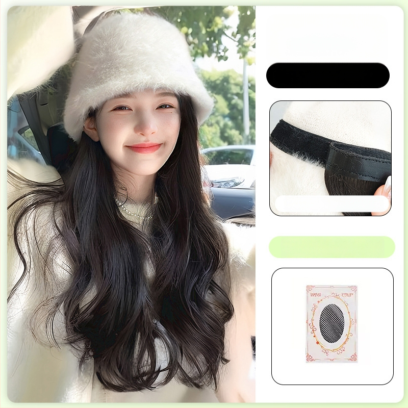 Paruka s klobúkom pre ženy, dlhé kučeravé vlasy, prirodzený vzhľad, dlhé vlasy, vysokoteplotný drôt, úplné prekrytie hlavy