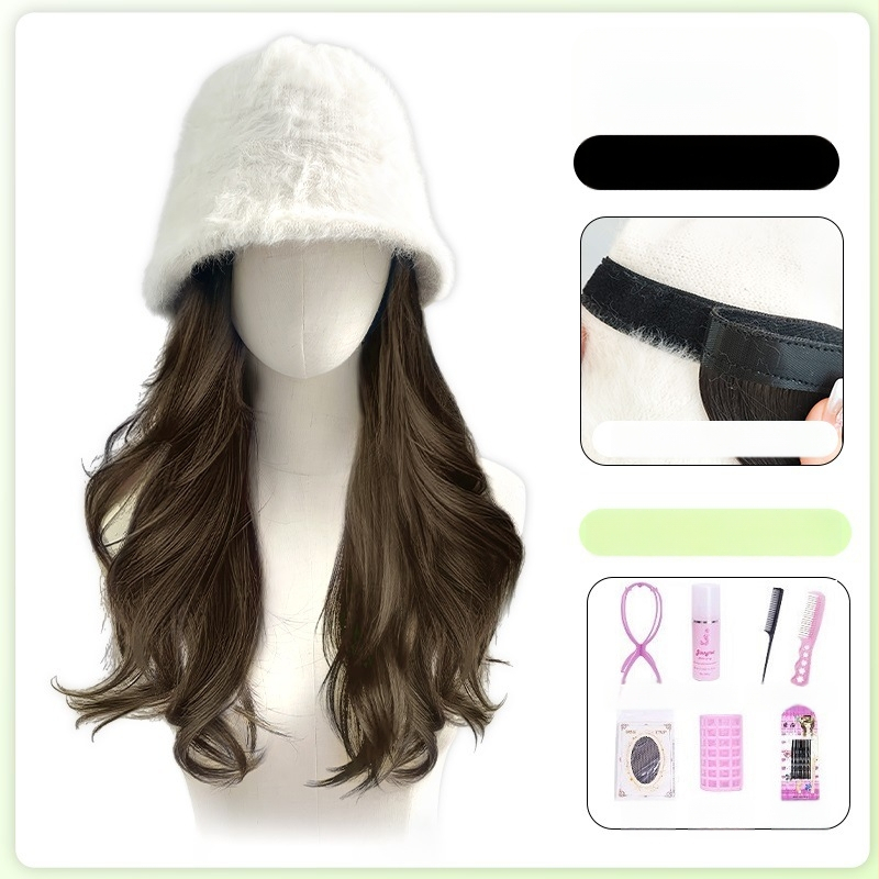 Paruka s klobúkom pre ženy, dlhé kučeravé vlasy, prirodzený vzhľad, dlhé vlasy, vysokoteplotný drôt, úplné prekrytie hlavy