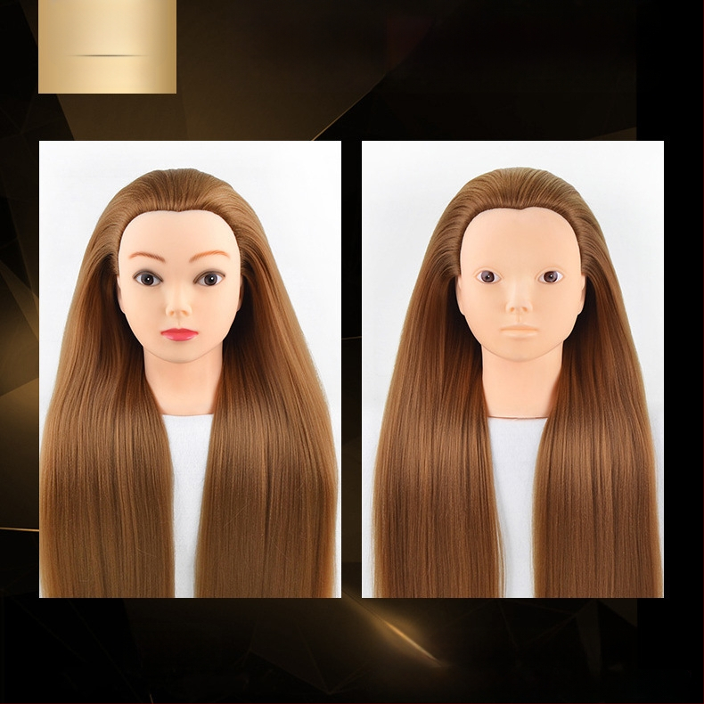 Model hlavy parochne na nácvik stylingu — vlasy z vysokoteplotného hodvábu, dlhé rovné vlasy s ofinkou, značka Qiaoxi, univerzálne použitie, kategória parochne