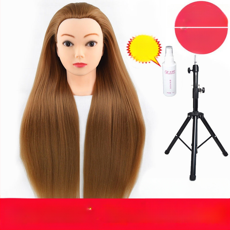 Model hlavy parochne na nácvik stylingu — vlasy z vysokoteplotného hodvábu, dlhé rovné vlasy s ofinkou, značka Qiaoxi, univerzálne použitie, kategória parochne