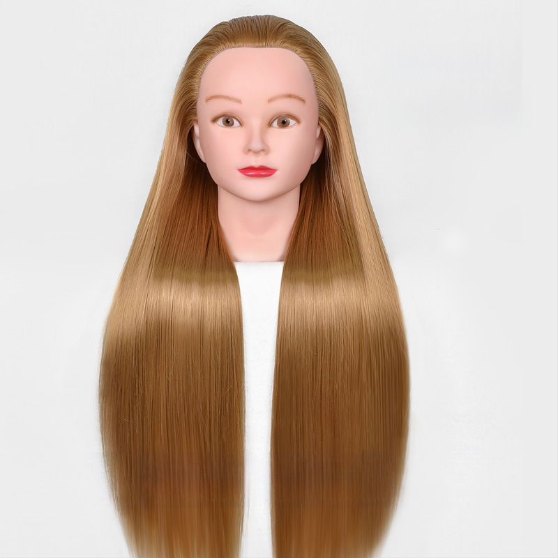 Model hlavy parochne na nácvik stylingu — vlasy z vysokoteplotného hodvábu, dlhé rovné vlasy s ofinkou, značka Qiaoxi, univerzálne použitie, kategória parochne