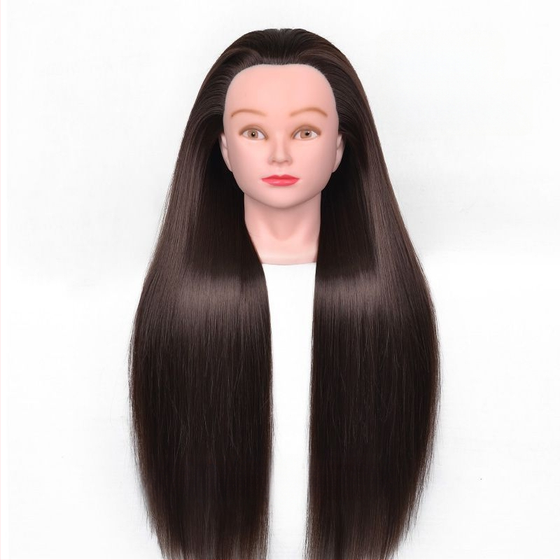 Model hlavy parochne na nácvik stylingu — vlasy z vysokoteplotného hodvábu, dlhé rovné vlasy s ofinkou, značka Qiaoxi, univerzálne použitie, kategória parochne