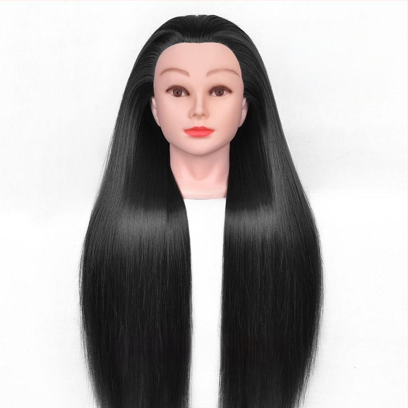Model hlavy parochne na nácvik stylingu — vlasy z vysokoteplotného hodvábu, dlhé rovné vlasy s ofinkou, značka Qiaoxi, univerzálne použitie, kategória parochne