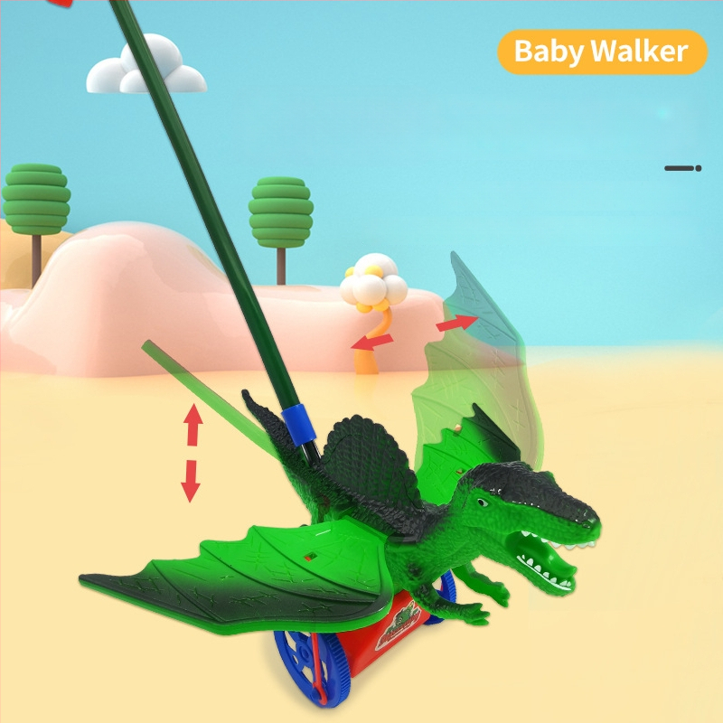 Dinozaurov Ručný Tlačný Vozík – Vzdelávacia hračka pre deti, so zvončekom, z plastu, rozvíja koordináciu ruka-oko (4–6 rokov)