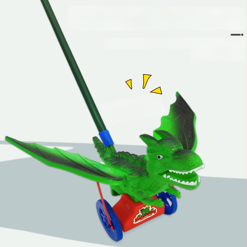 Dinozaurov Ručný Tlačný Vozík – Vzdelávacia hračka pre deti, so zvončekom, z plastu, rozvíja koordináciu ruka-oko (4–6 rokov)