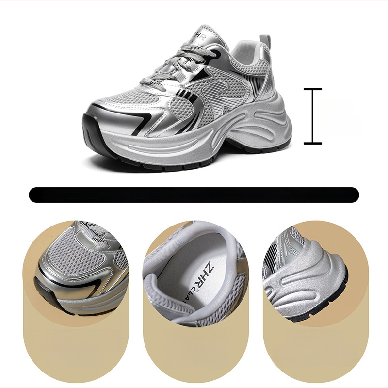 Dámske tenisky typu Dad Shoes s horným mikrovláknom + sieťovinou, výška podrážky 6–8 cm, šnurovanie, podrážka PVC, vnútorná stielka PU + bavlna Dali