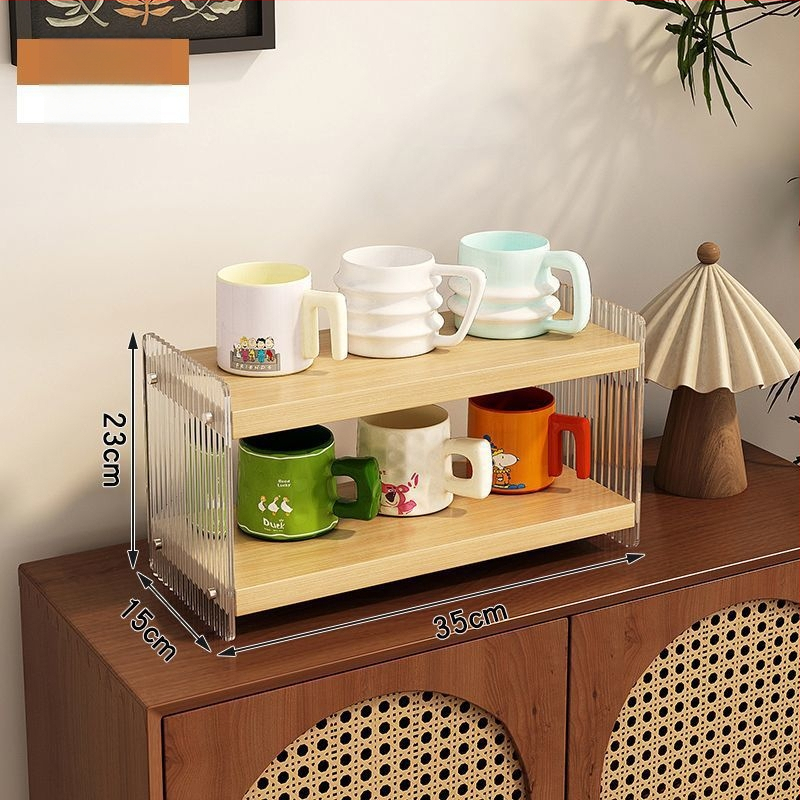 Stolový akrylový stojan na poháre, 2 poschodia, na čaj a kávu, multifunkčný