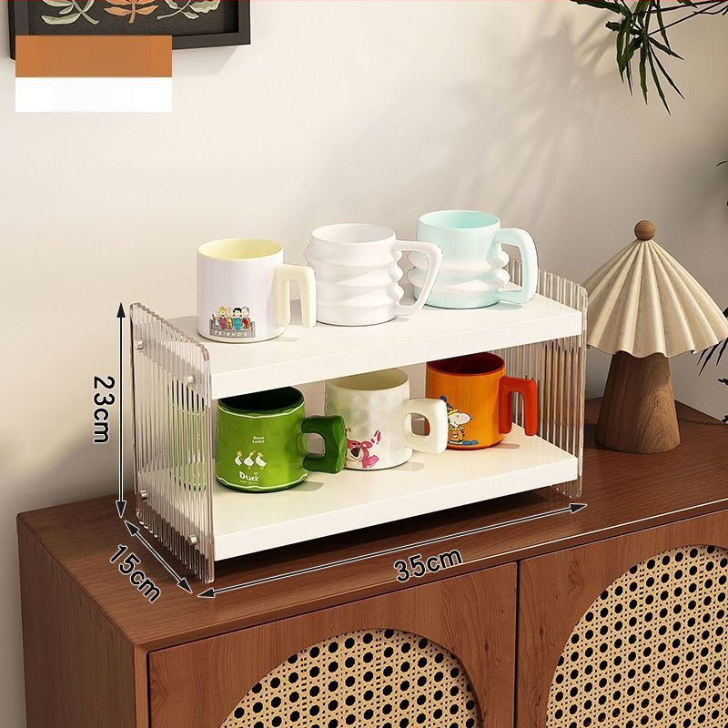 Stolový akrylový stojan na poháre, 2 poschodia, na čaj a kávu, multifunkčný