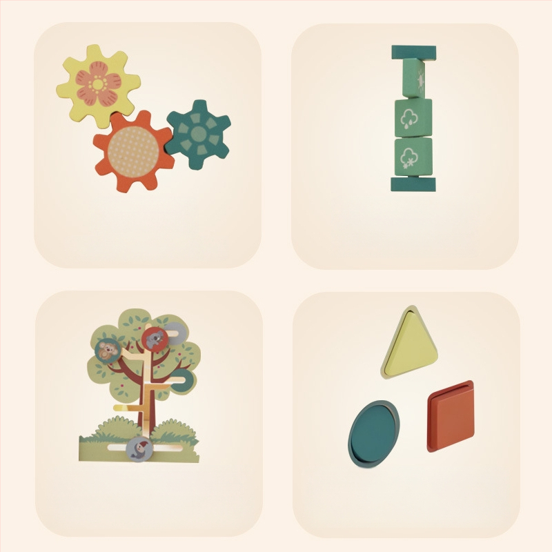 Drevený detský chodítko s edukatívnou hrou na zladenie tvarov (Drevo; 0–3 rokov; Lishui, Zhejiang; Intelektuálny rozvoj; Koordinácia ruky-oko)