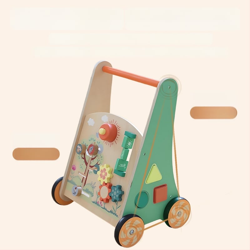 Drevený detský chodítko s edukatívnou hrou na zladenie tvarov (Drevo; 0–3 rokov; Lishui, Zhejiang; Intelektuálny rozvoj; Koordinácia ruky-oko)