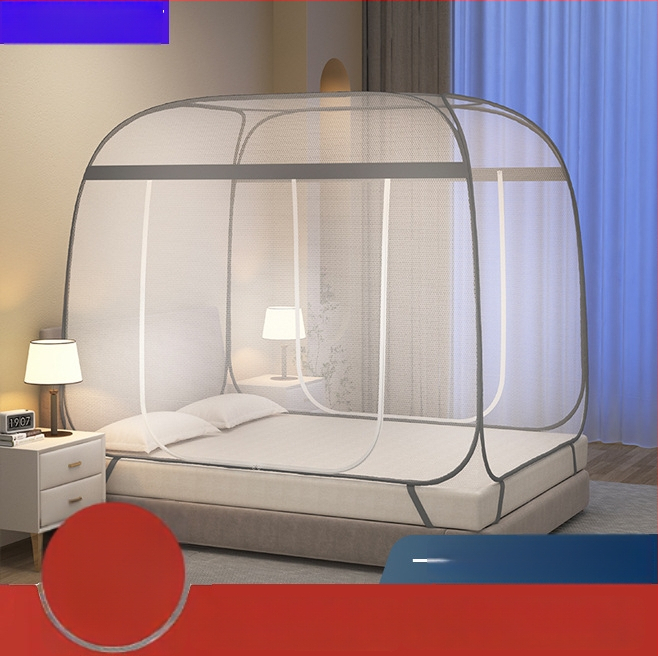 Sieť proti komárom pre posteľ v štýleJurty, bez montáže, polyesterový materiál, oceľový rám, moderný dizajn